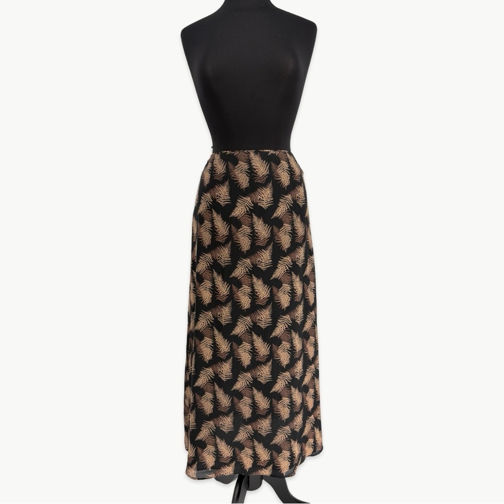 Vintage Calvin Klein Silk Maxi Skirt Bias Cut 90s Minimalist Size 4 Black Tan - Picture 4 of 16